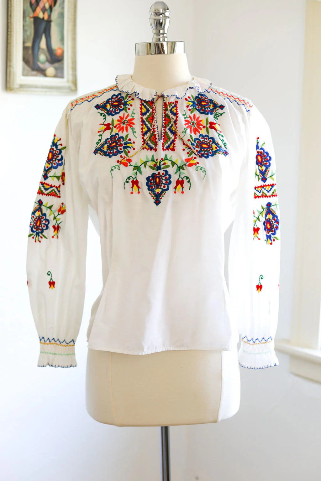 Vintage 1940s – 1950s Hungarian Folk Embroidered Folkloric Blouse XS S M