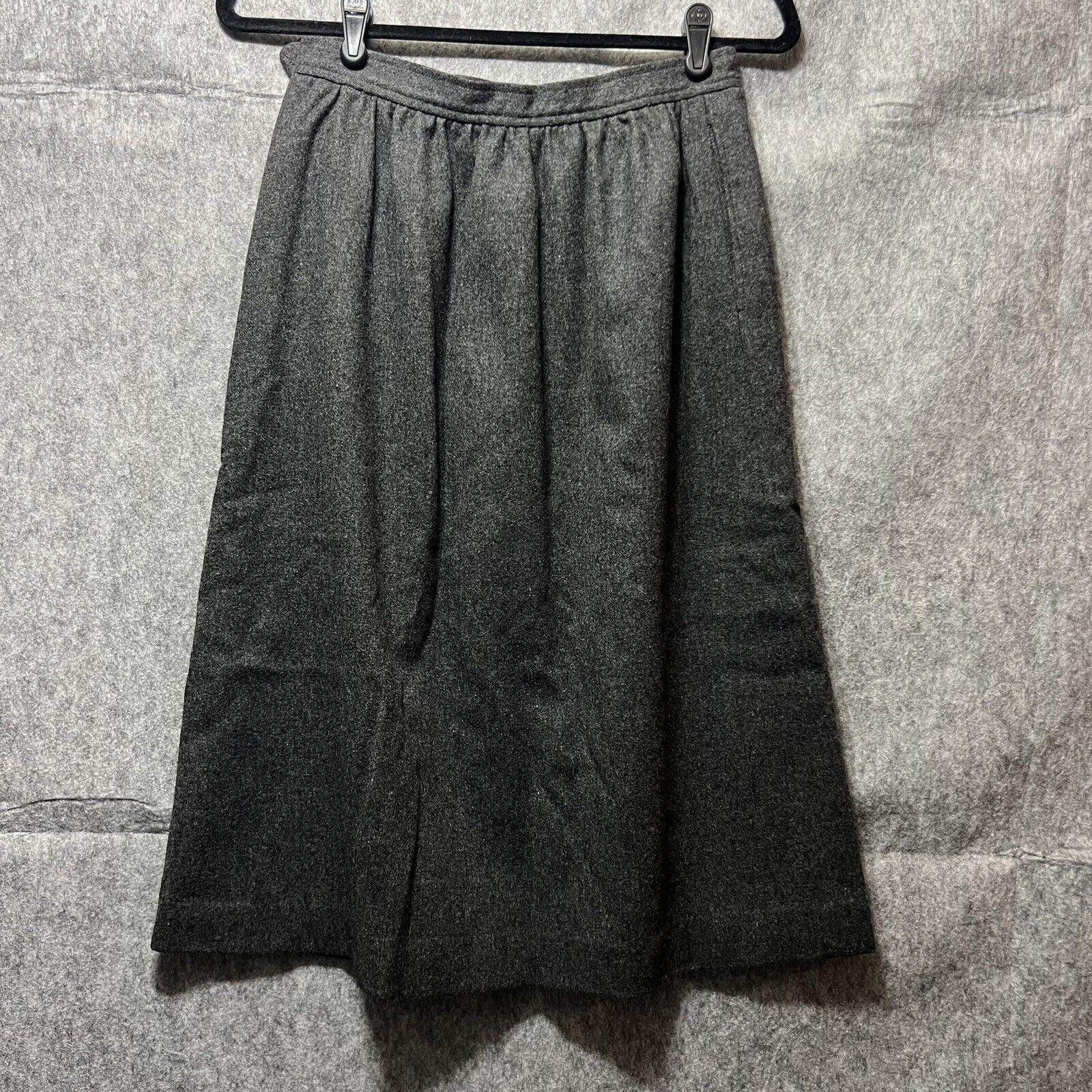 Vintage Evan Picone Gray 100% Wool A-Line Midi Skirt Charcoal Heather Small 27W