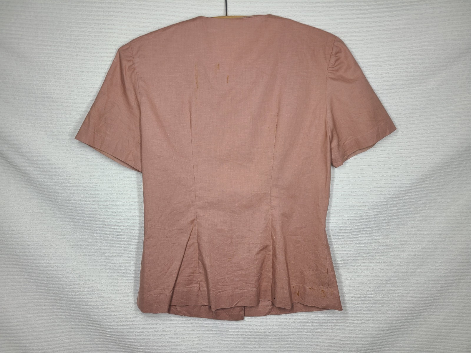 Vintage 50s Cotton Shirt S New Look High Neck Large Buttons Taupe Brown Retro