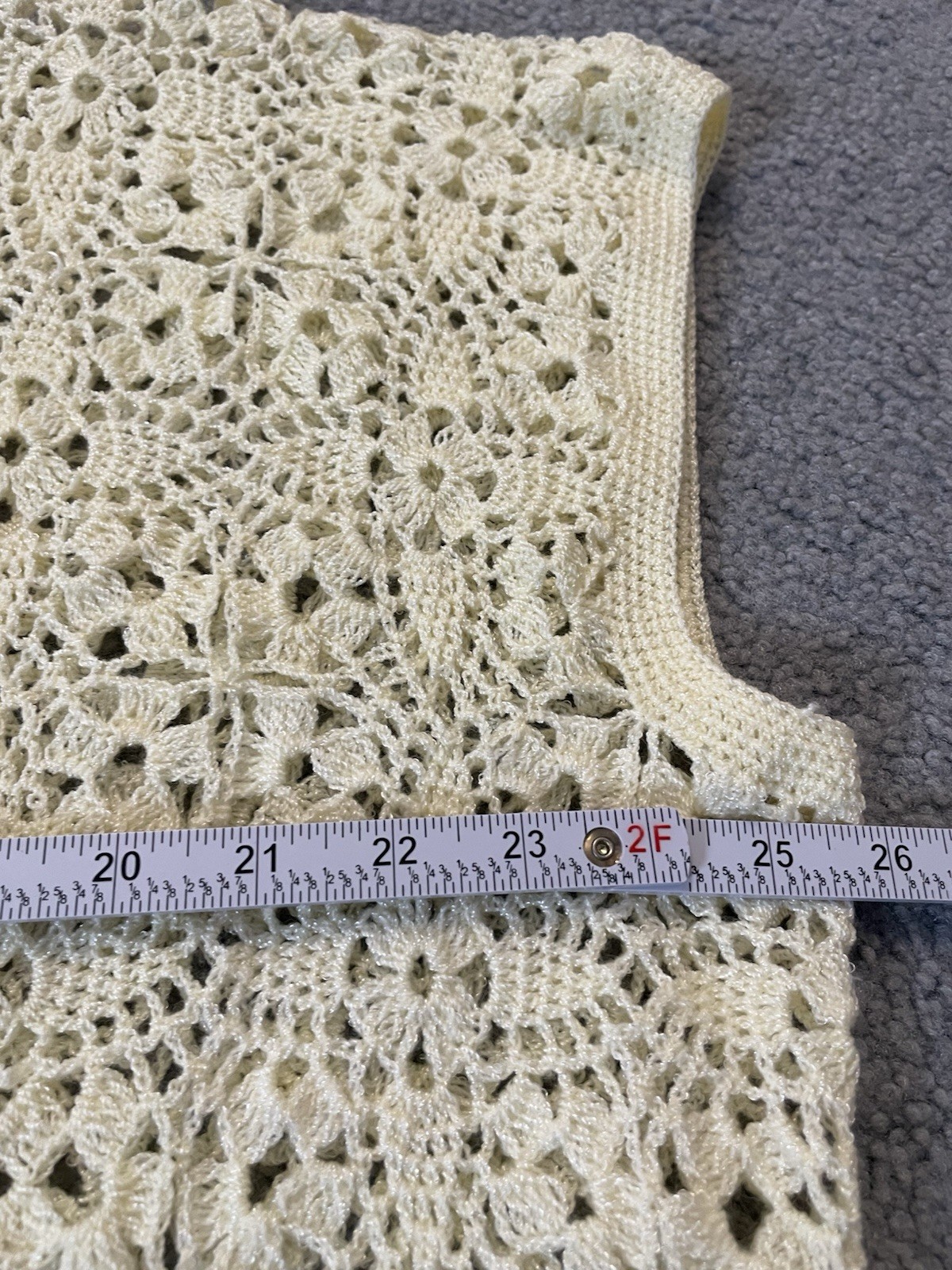 Vintage 70s Hand-Crocheted Cardigan XL Open Knit Acrylic Buttons Country Coastal