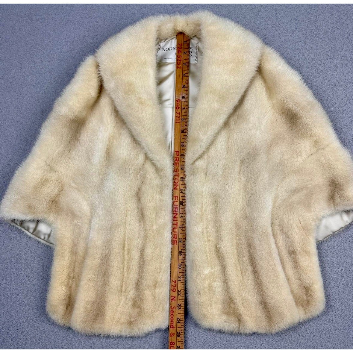 Vintage 50s 60s Ivory Mink Fur Stole Norman’s Furs Fresno Blonde Bridal Wrap EUC