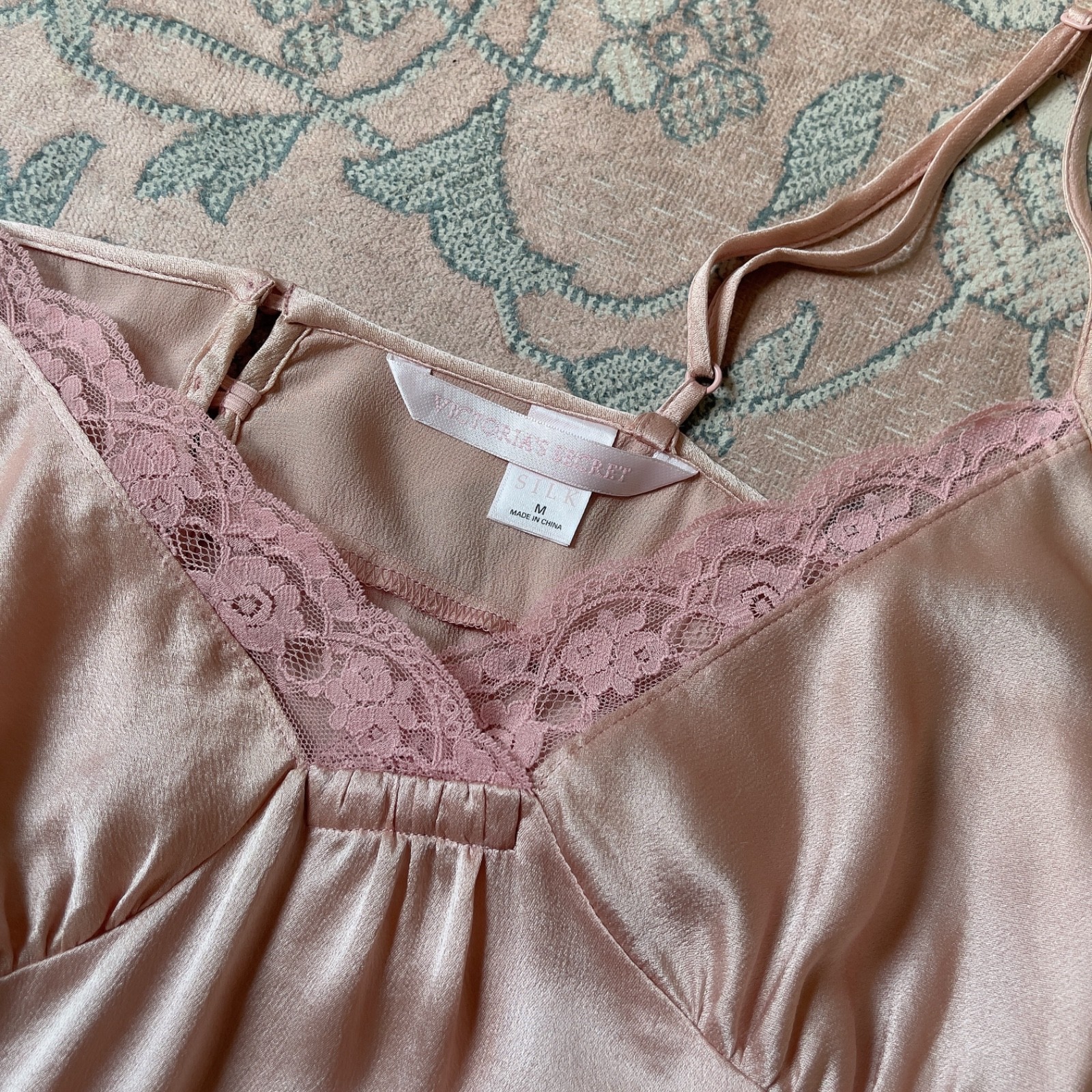 Vintage Victoria’s Secret Blush Peach Pink Silk Lace Mini Slip Dress (M)