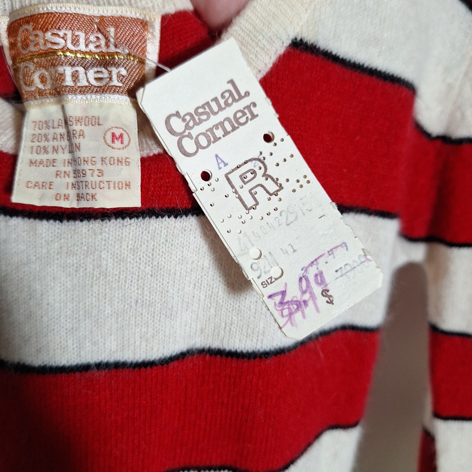 VTG Casual Corner Angora Lambswool Striped Sweater NWT Deadstock Crop Scoop M
