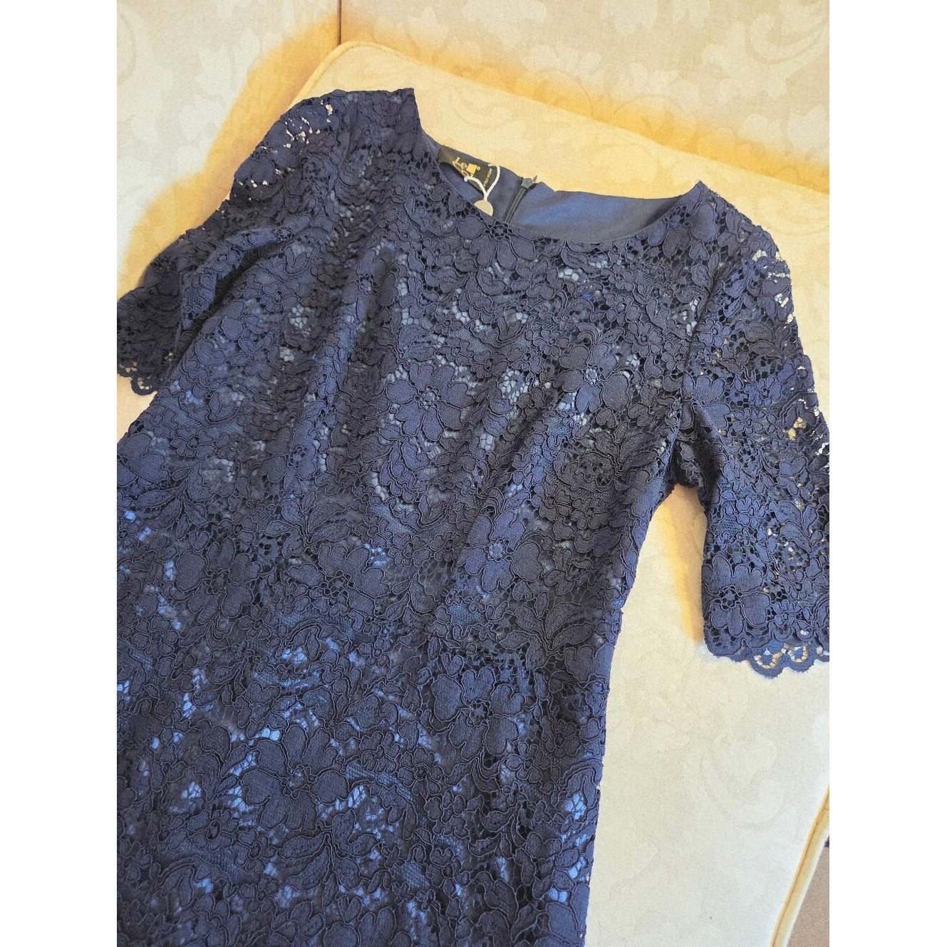 LE COL (Italian) Lace & Satin Dress Viscose Midnight Blue IT 40/US 4 $557 NEW!