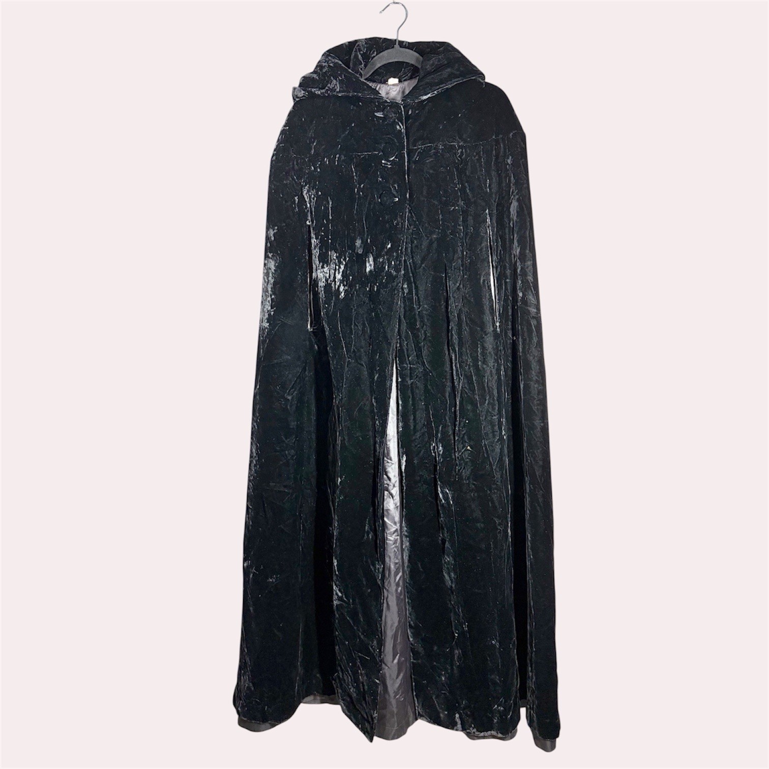 Vintage Midcentury Black Velvet Opera Cape Hooded Gothic Glam Theater Witchy