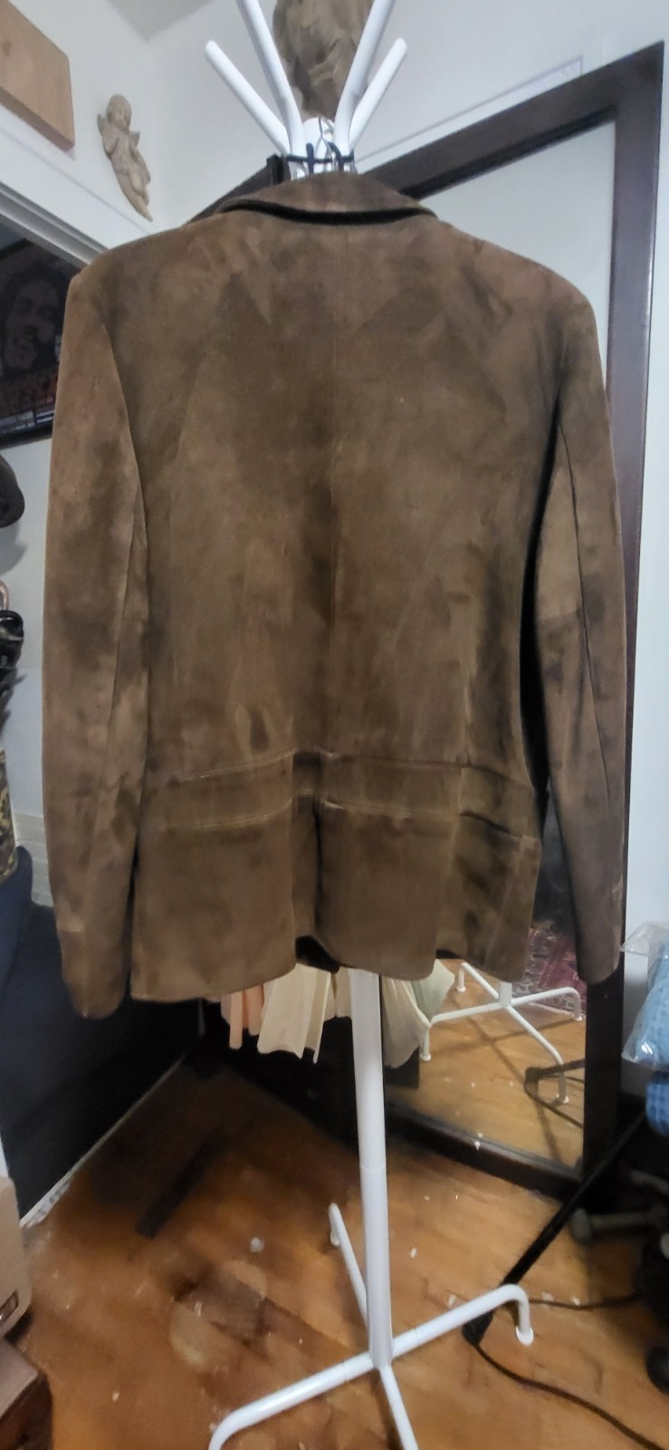 Vintage Unbranded Dark Brown Suede & Military Button Lined Short Classic Jacket