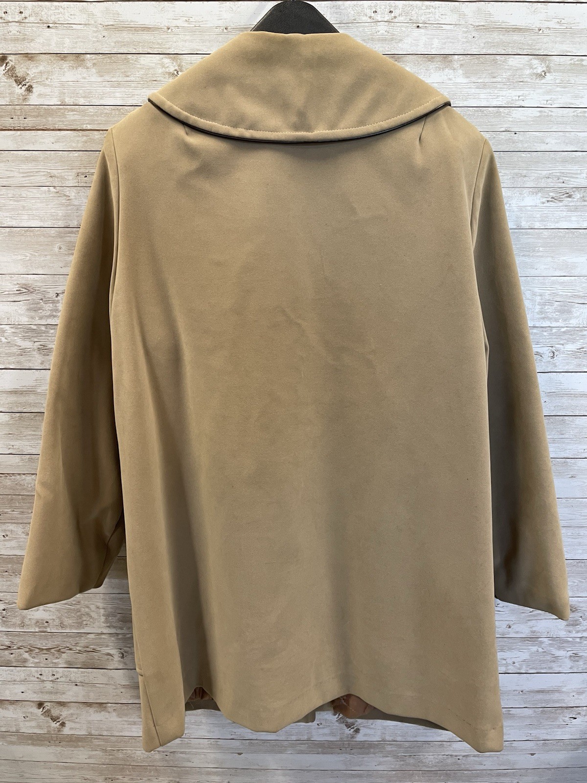 Vintage 60s-70s Womens 18 Coat Mod Tan Faux Suede Peter Pan Collar A-Line USA