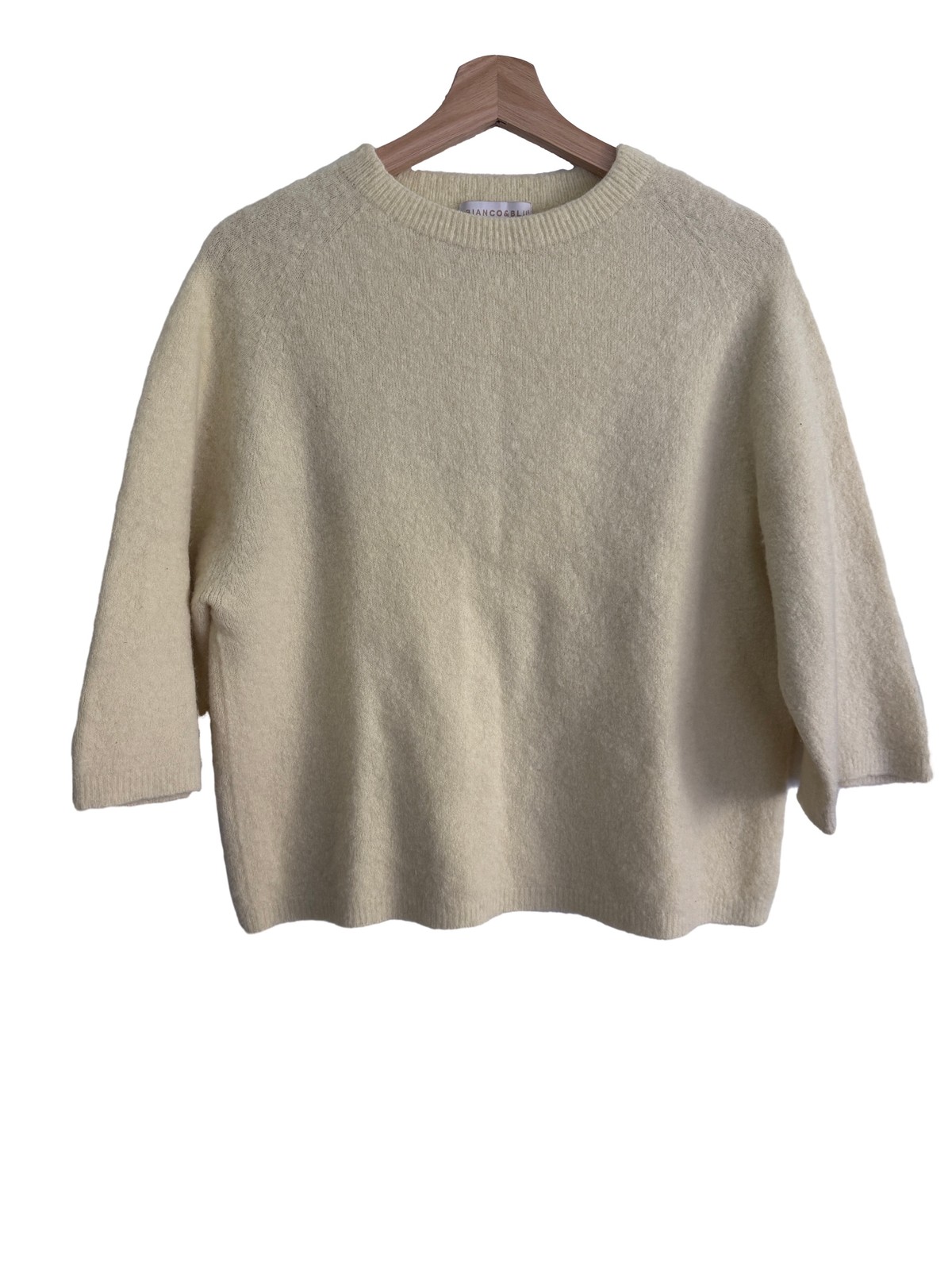 Bianco & Blu Women’s Large Wool Yellow Sweater Cropped Sleeve Italy Classic