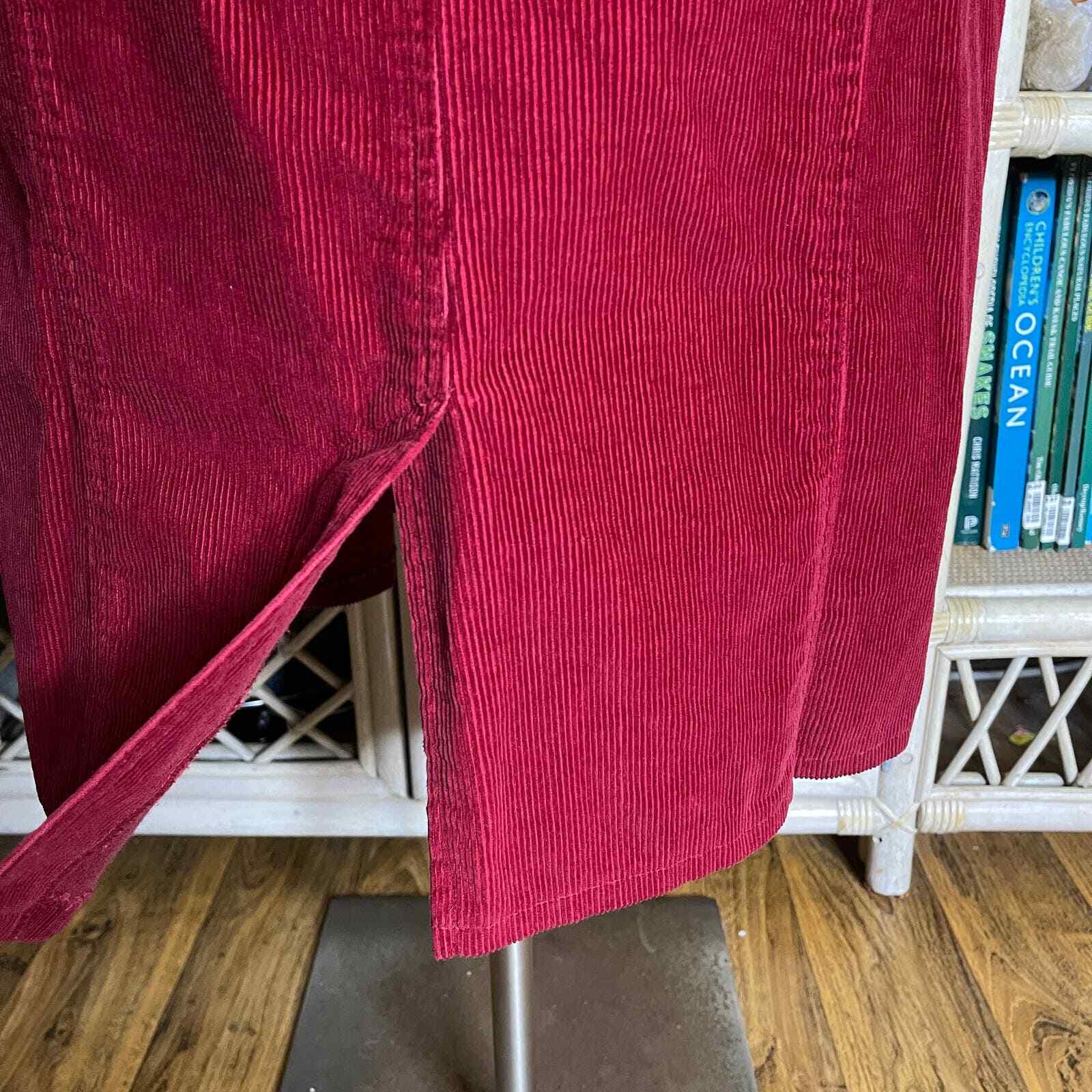 Vintage 90s Red Corduroy Dress Long Sleeves Button Front Midi Chelsea Studio 14P