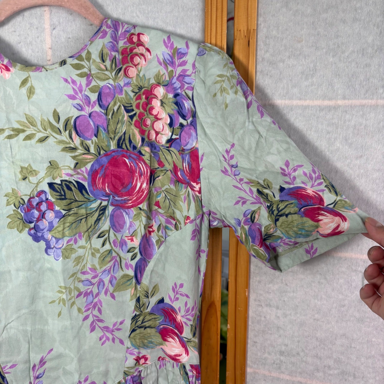 Jane Schaffhausen Belle France VTG Floral Rayon Dress Sage Green 6 Peony Garden