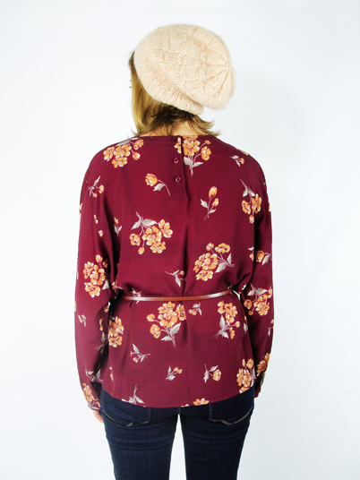 Vtg 90s Grunge Boho Burgundy Maroon Fall Floral Print Oversized Blouse Top 16 XL
