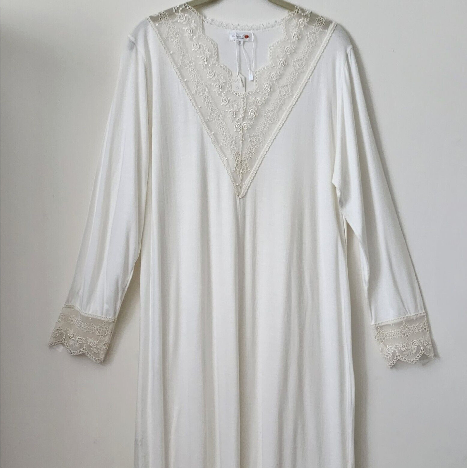 Vintage Maria Scotto Made in ITALY, Laced Long Sleeves Cotton/Modal Nightgown S