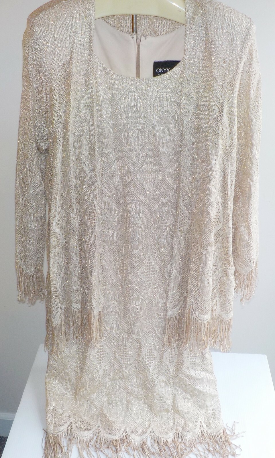 Vintage Onyx Nite dress gold metallic fringe evening occasion SZ 8