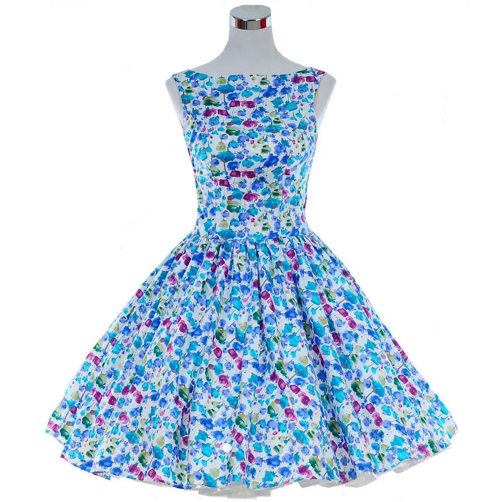 Retro Rockabilly 50s 60s Swing Vintage Dress Casual Print Floral Polka Dot Dress