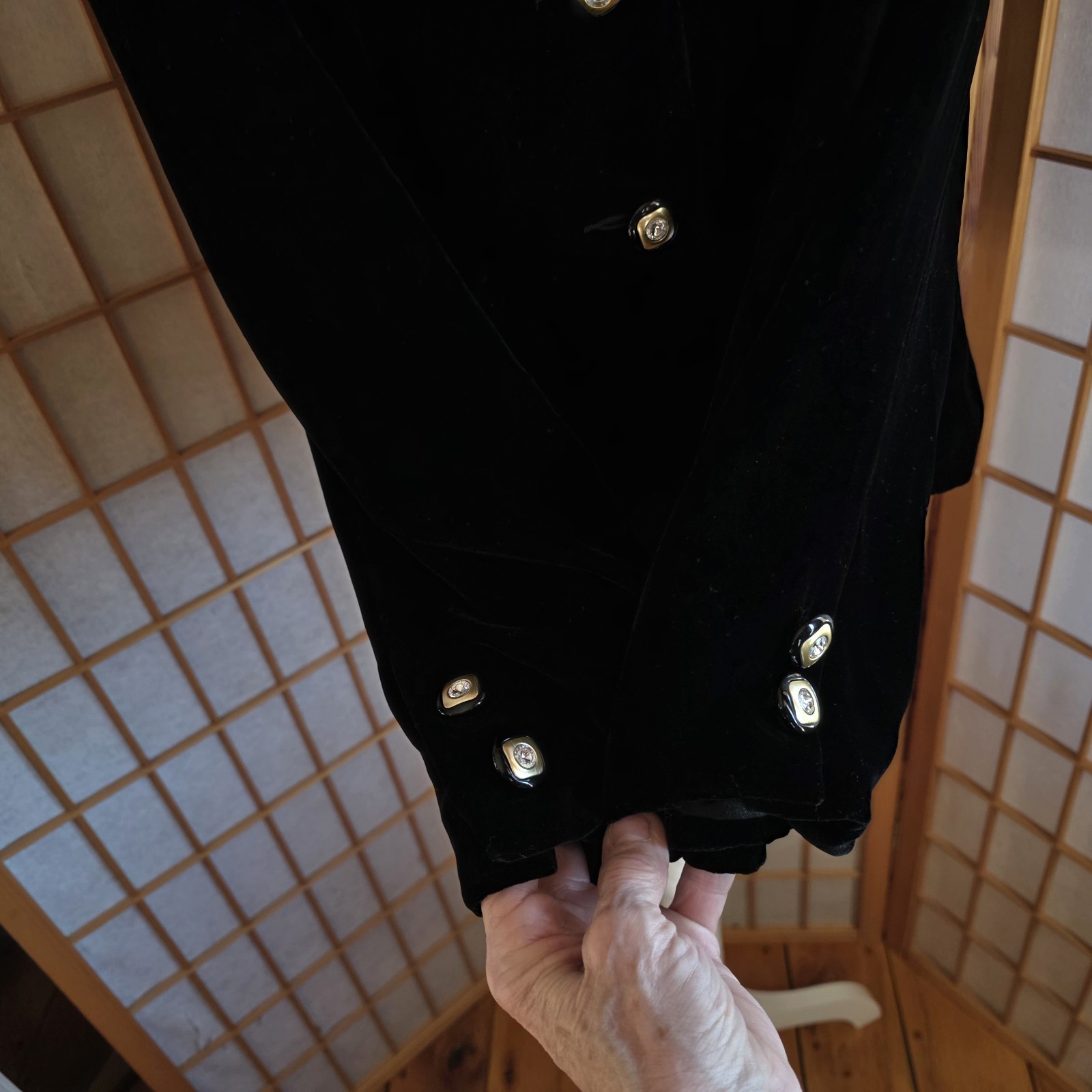 Parisian Vtg 90s Blazer Jacket W’s Sz 10 Silk Blend Black Velvet 3 Button Lined