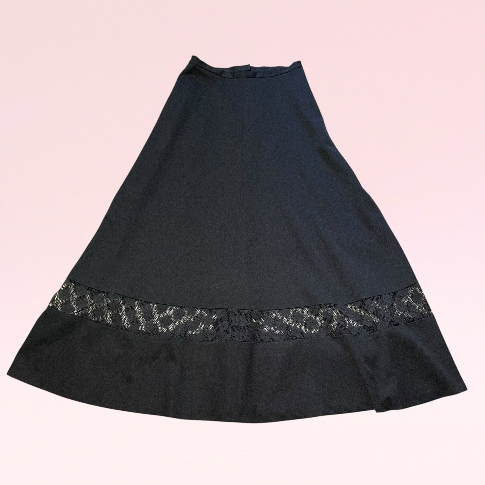 vintage 70s black midi skirt sheer lace witchy boho grunge goth M retro hippie