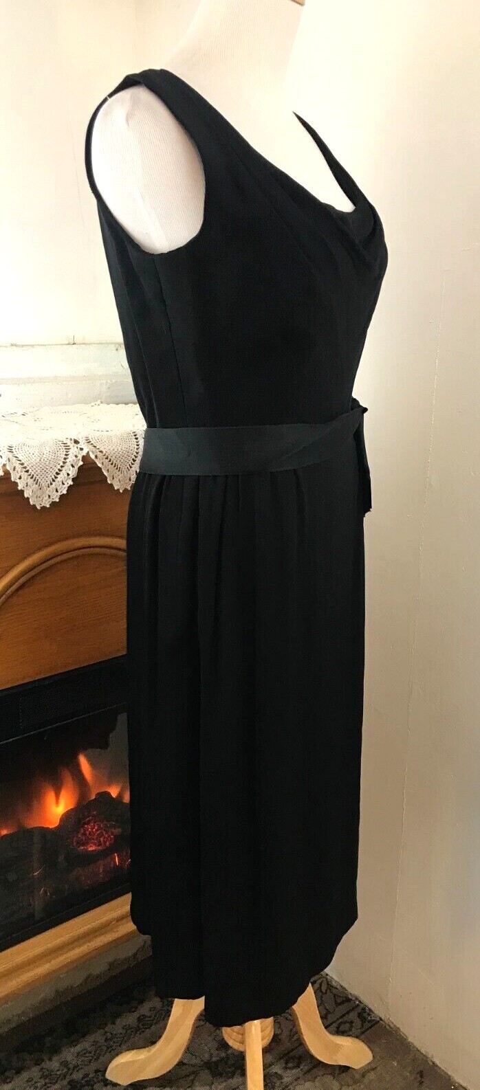 Vintage Ceil Chapman For Miss Winston Black Silk Cocktail Dress W/Satin Bow ~ M