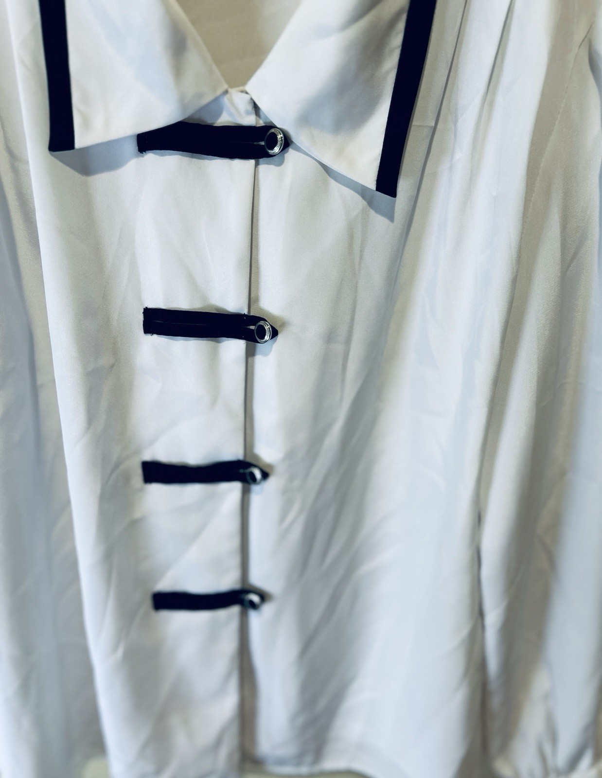 Heritage Road Vin. 90’s White Bl. Long Sleeve Blouse Frog Button Shirt Sz M