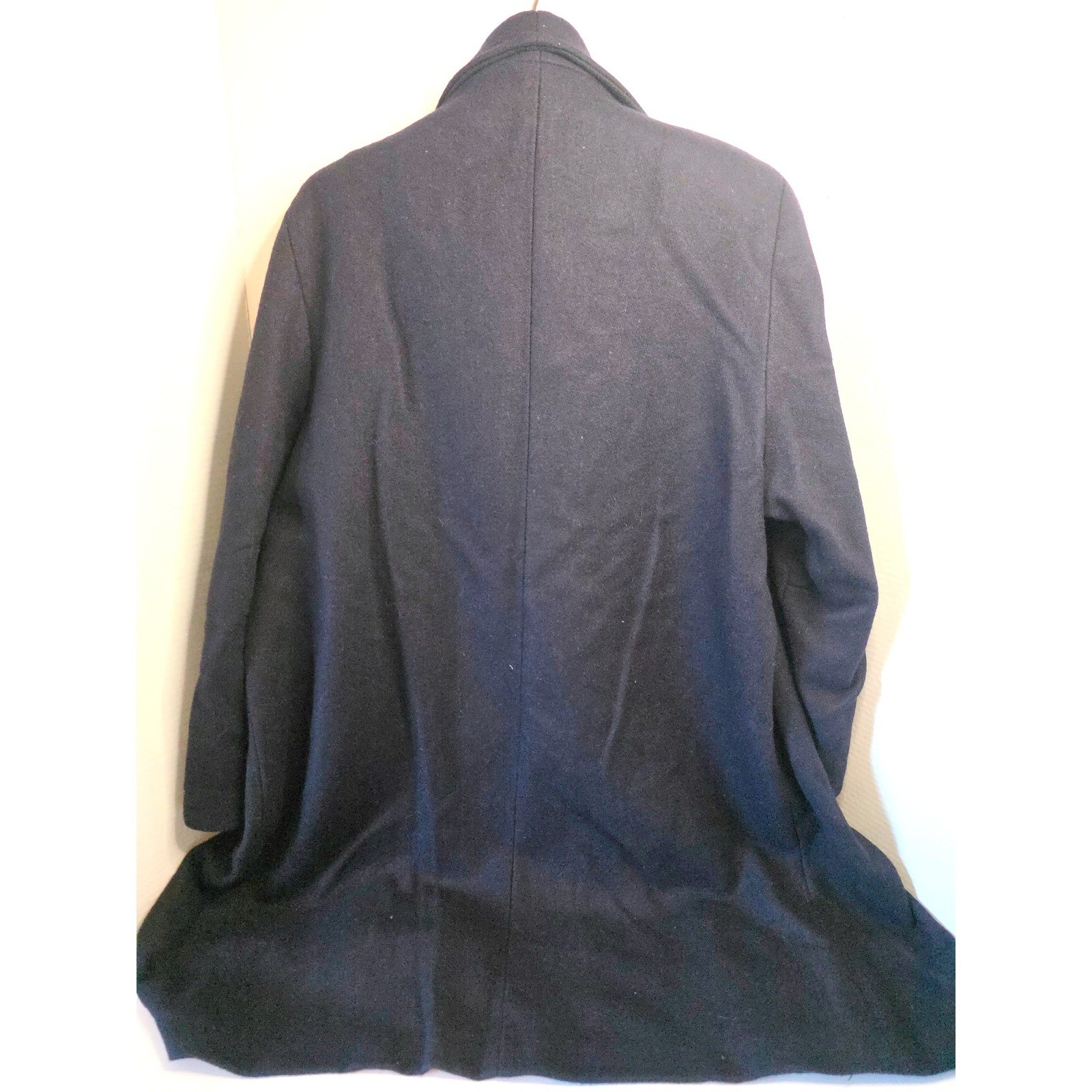 VTG JoFeld Andover Navy Wool Double Breasted Pea Coat Gold Crest Button L/XL?