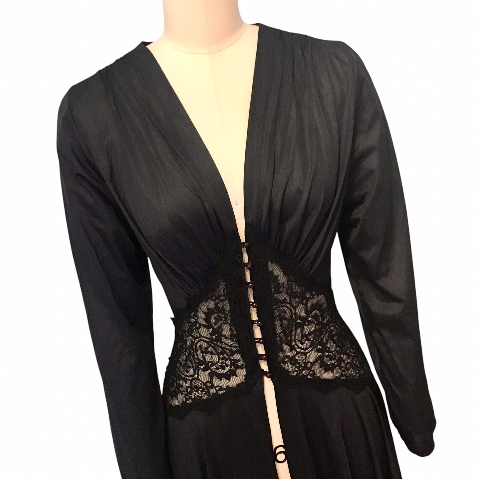VTG Eve Stillman Black Satin Corset Robe Dark Romantic Gothic Women’s Sz S
