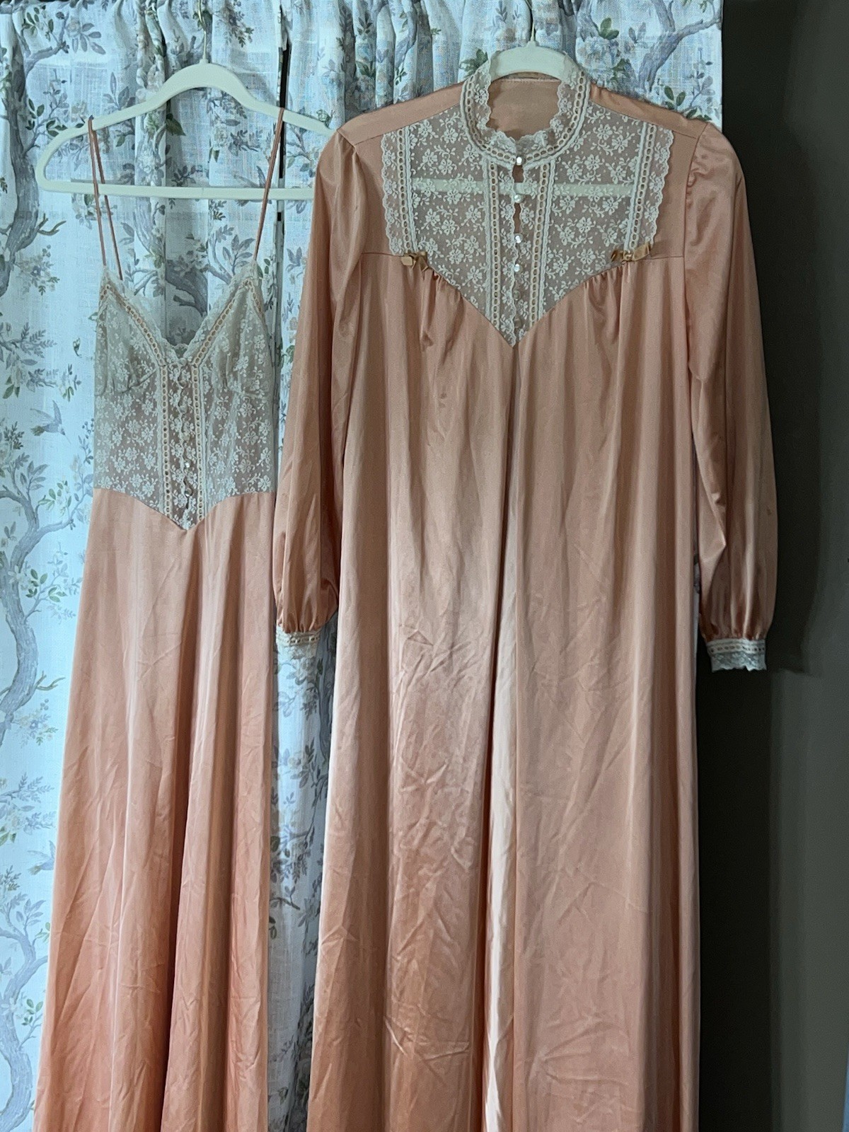 Vintage Pin-up 50”s Henson Kickernick Peach Lace Babydoll Nightgown Robe Set Sm