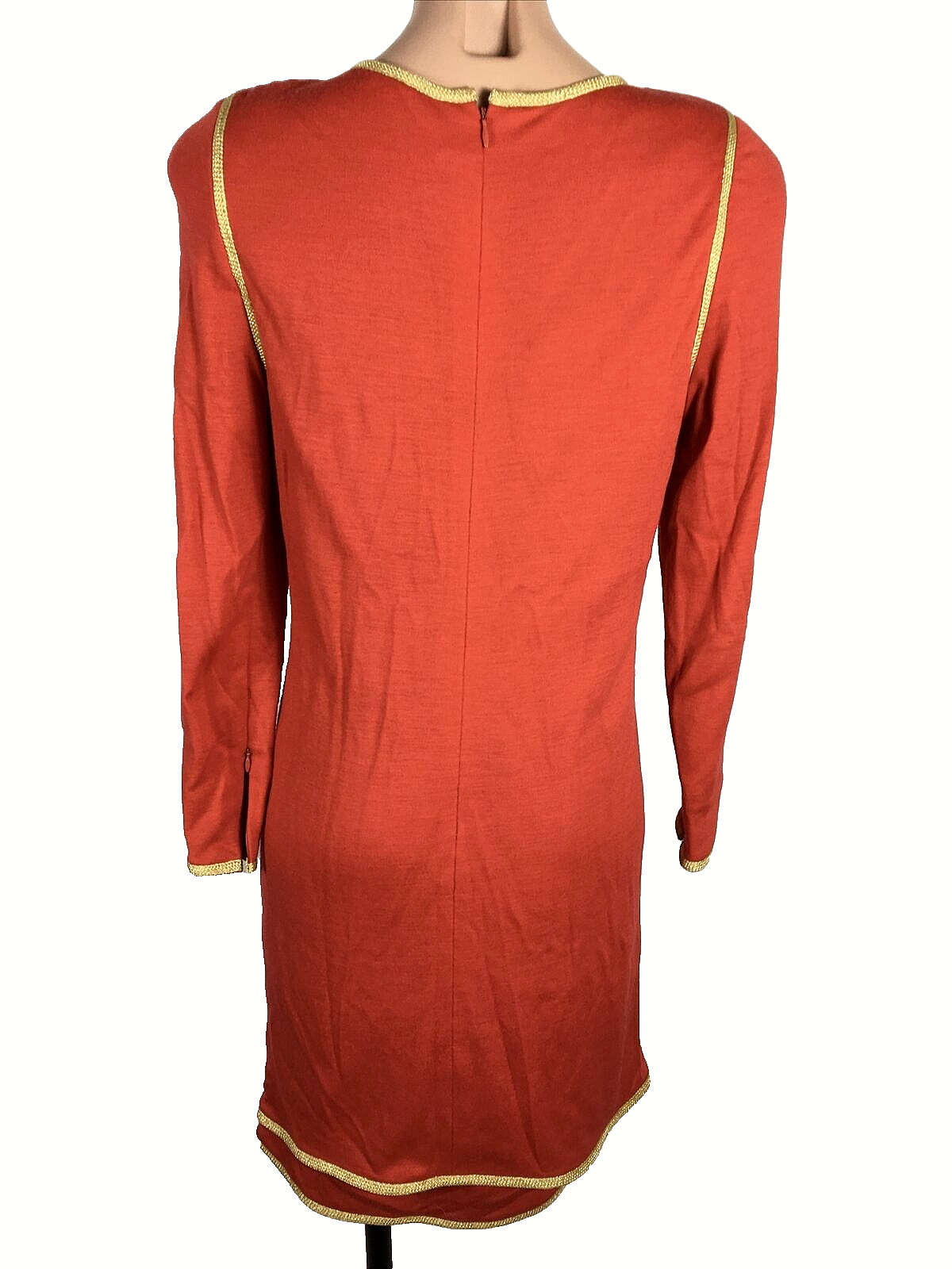 Stanley Platos Martin Ross Red Gold Cocktail Dress Business Work Long Sleeve 8