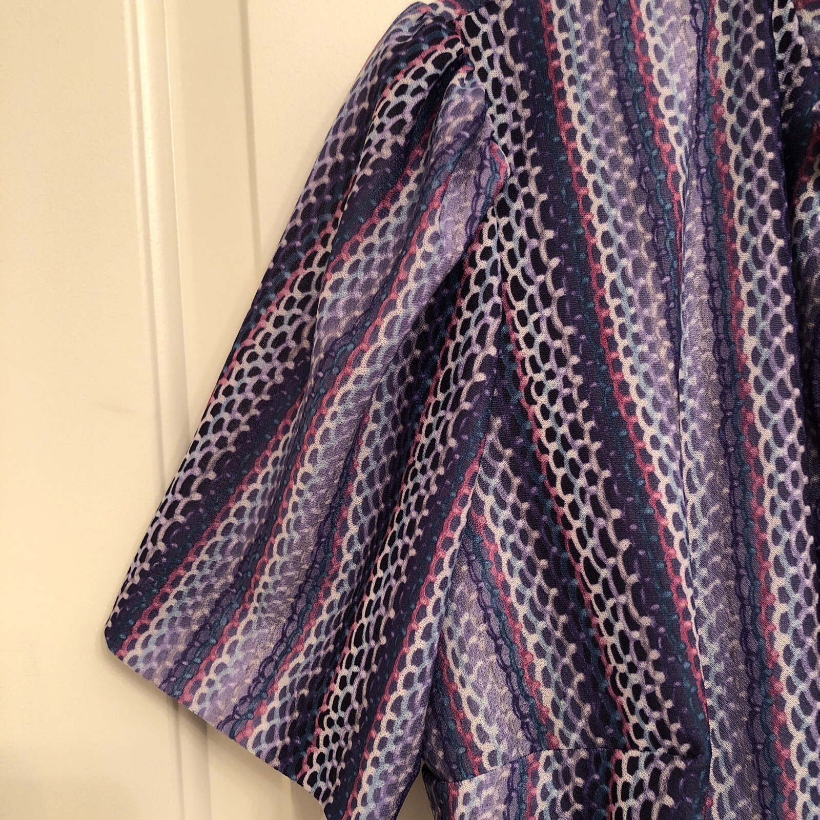 Vtg 60s 70s Blue Purple Stripe Polyester Jacket Dress CB New York