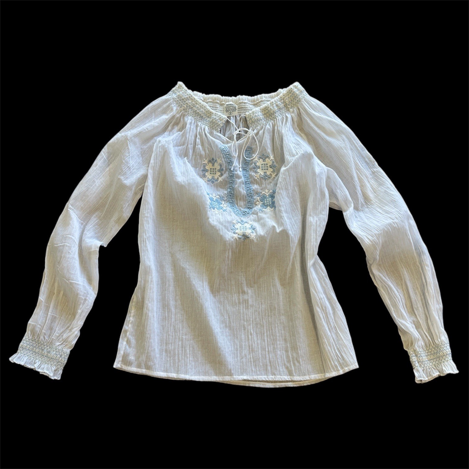 Vintage 70s Embroidered Peasant Blouse 1970s Boho