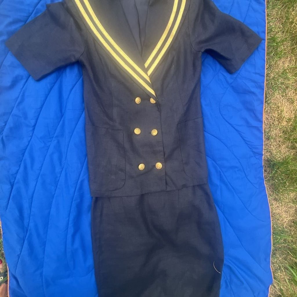 Vintage Tiger Lily 100% Linen Navy Sailor Style Nautical Two-Piece Set