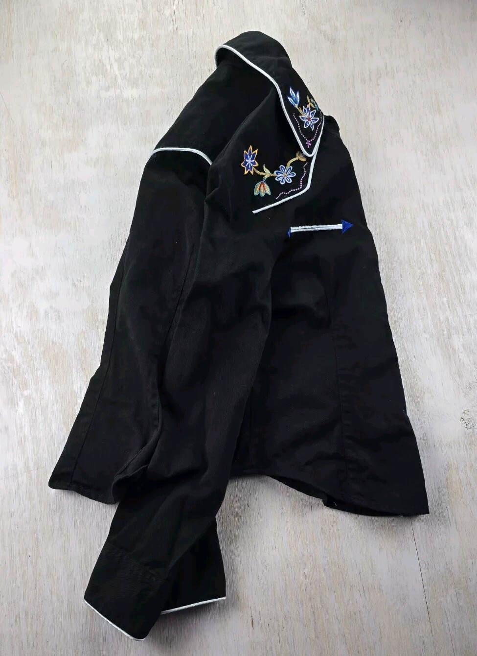 VTG Banjo Floral Arrows Black Western Sz M Women’s Shirt Rodeo Dallas Texas USA