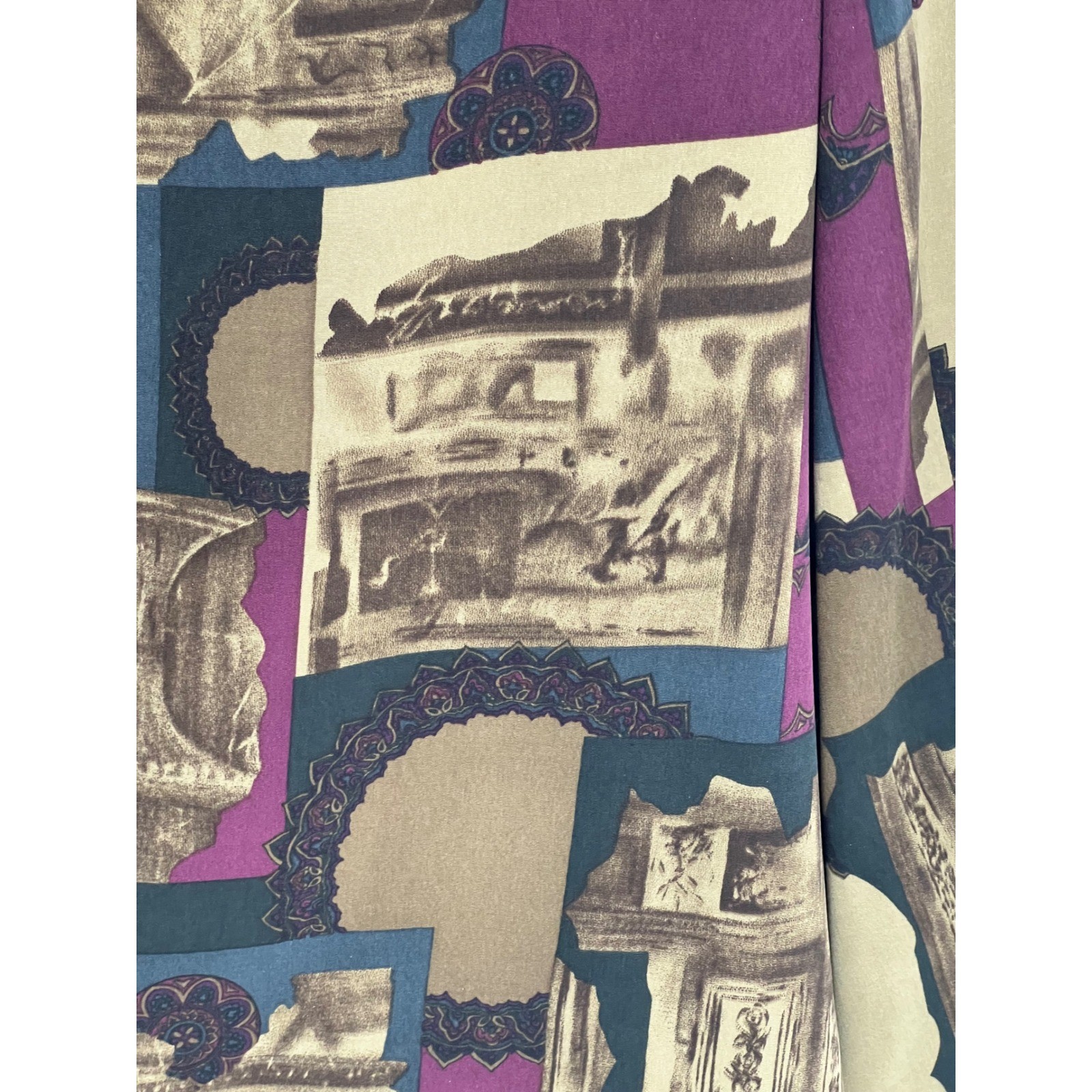 Kathryn Deene New York Vintage Architectural Print Blazer Purple Teal Size 44