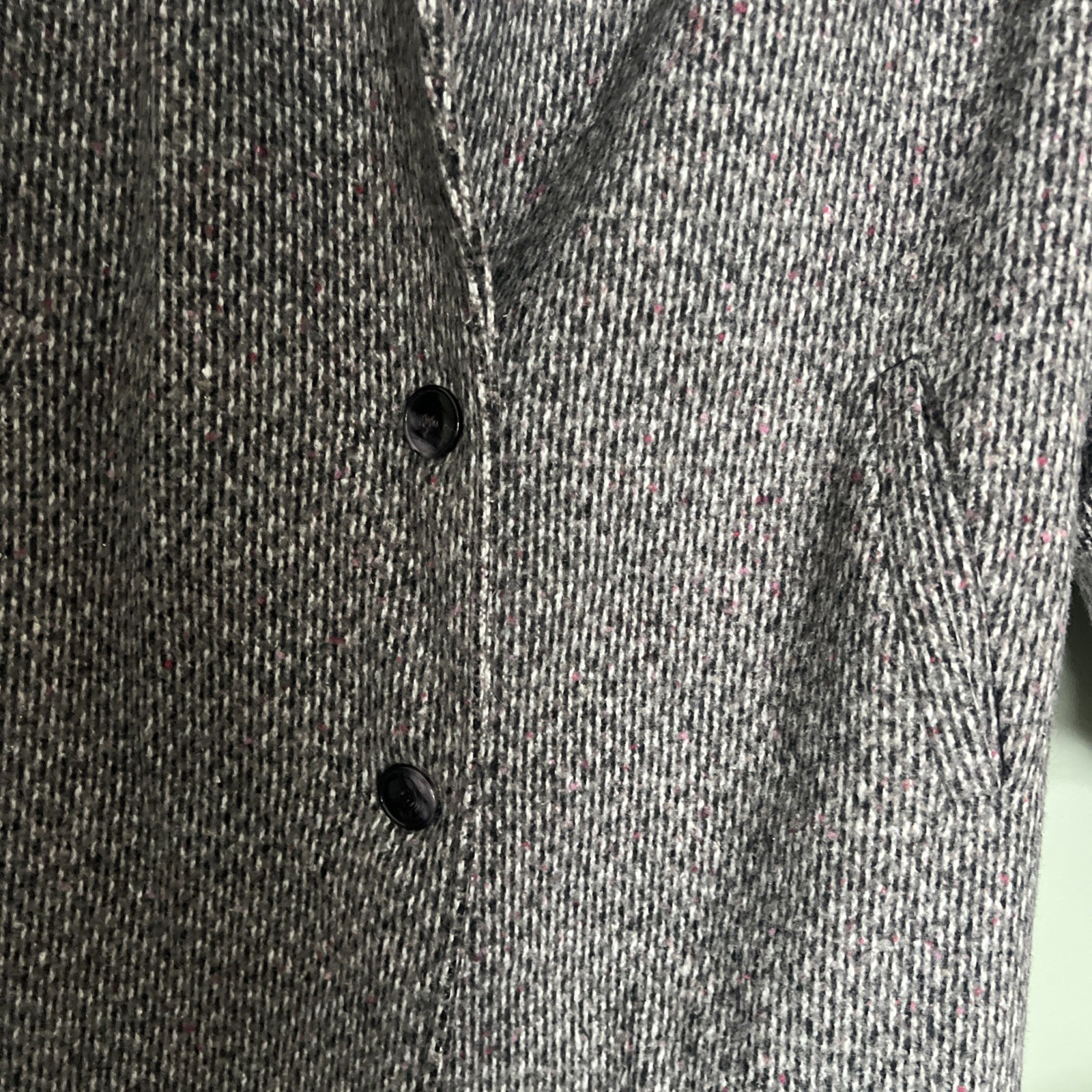 Vintage Herringbone Tweed Wool Blend Coat NY girl Gray White Union Made USA