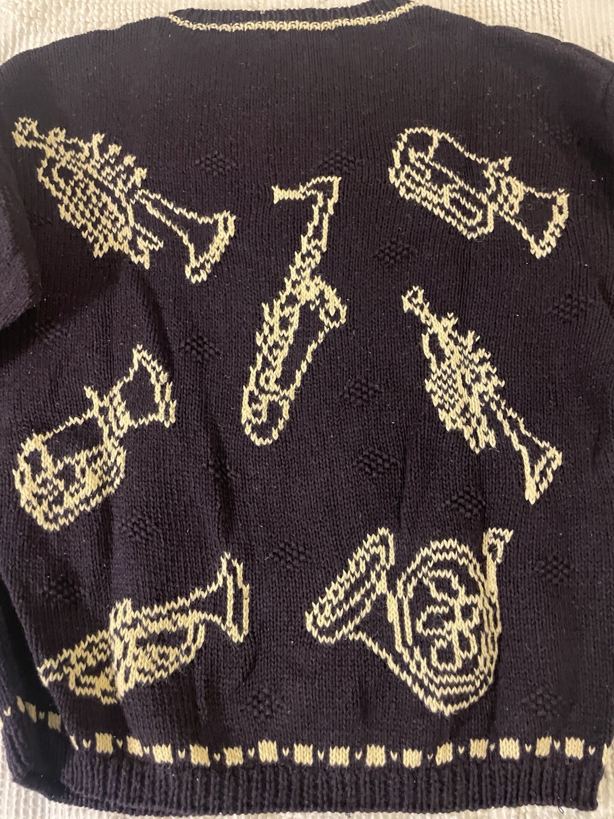 Vintage 80s/90s Sweater w/ Brass Instruments, Music Design! Size L , also Fits M