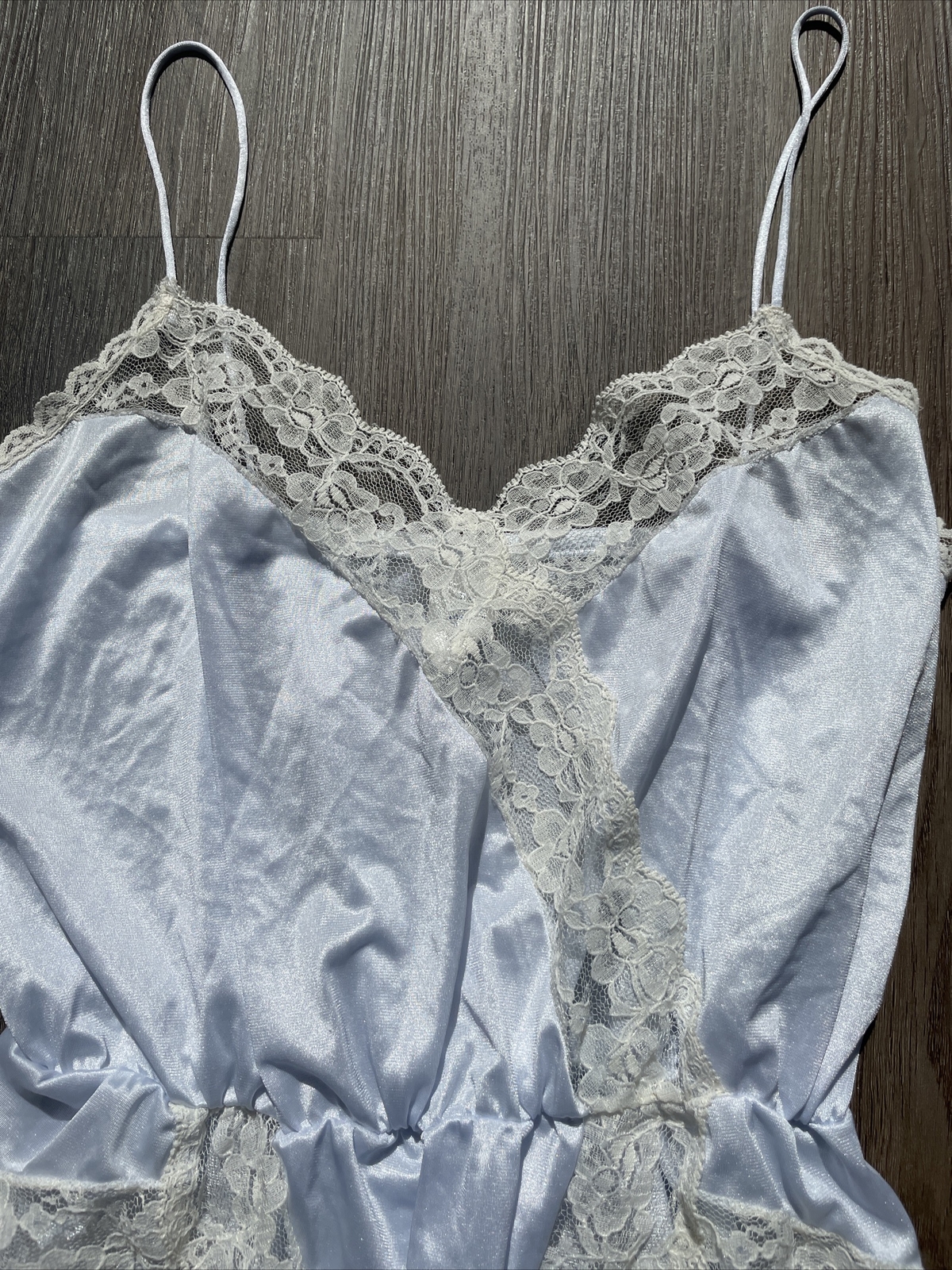 JC Penney Medium Light Blue Nylon Lace Teddy Bodysuit Lingerie Spaghetti Straps
