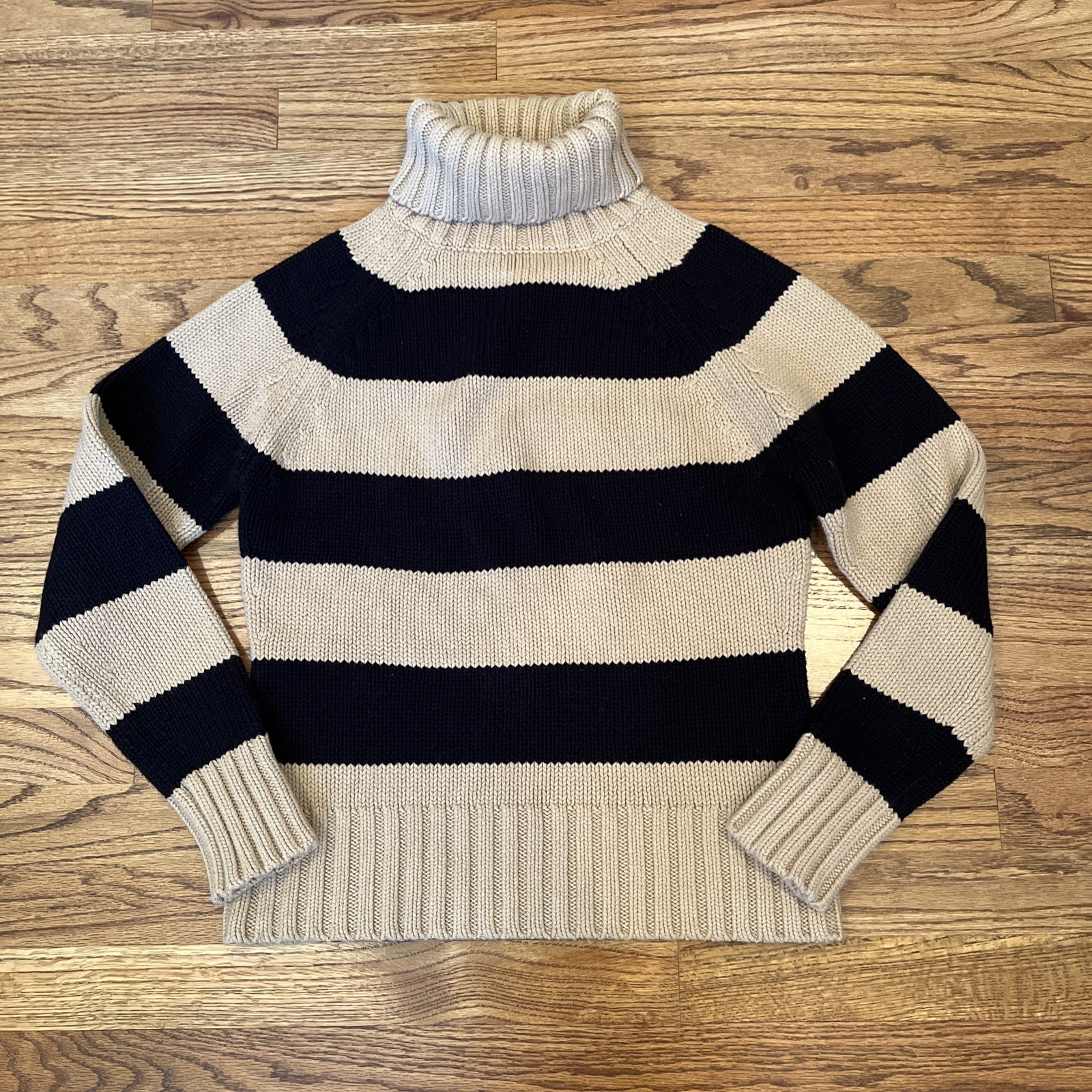 VINTAGE WOMENS GAP Y2K FALL 2002 STRIPE KNIT TURTLENECK SWEATER SMALL -MEDIUM