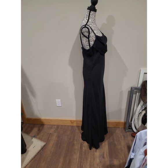 Vtg. KARINA NITES elegant Black slip dress maxi gown draped Neckline Women SZ 8
