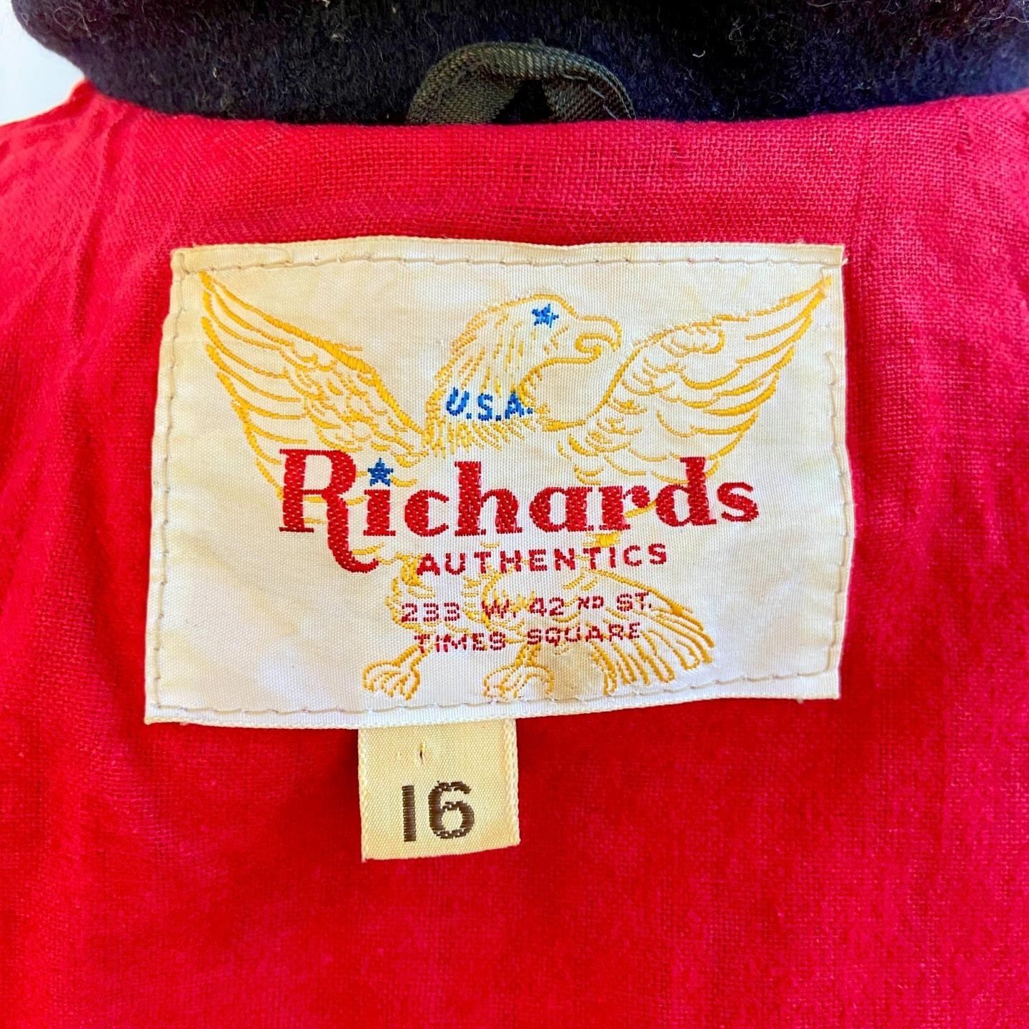 vtg 50s 60s RICHARDS AUTHENTIC Navy Blue Wool Pea Coat Jacket Anchor Buttons 16