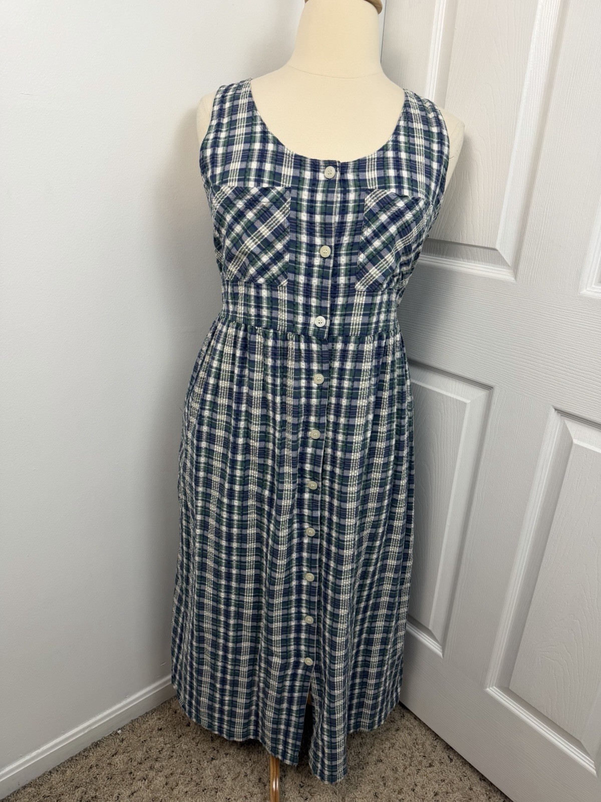 Vtg Y2K Maxi Dress 90s 100% Cotton Jumper Plaid Teacher