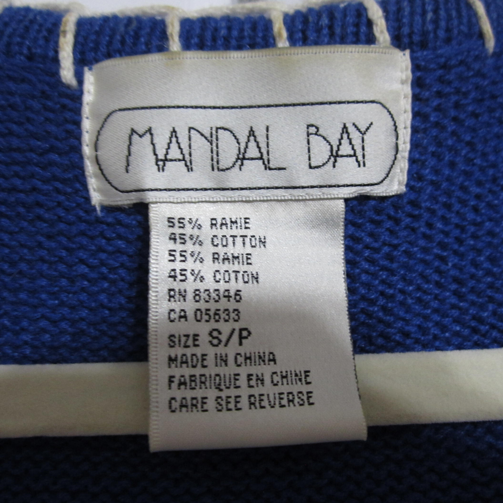 Vintage Mandal Bay Knit Vest Size S/P Blue with Plaid Sailboats & Beaded Detail