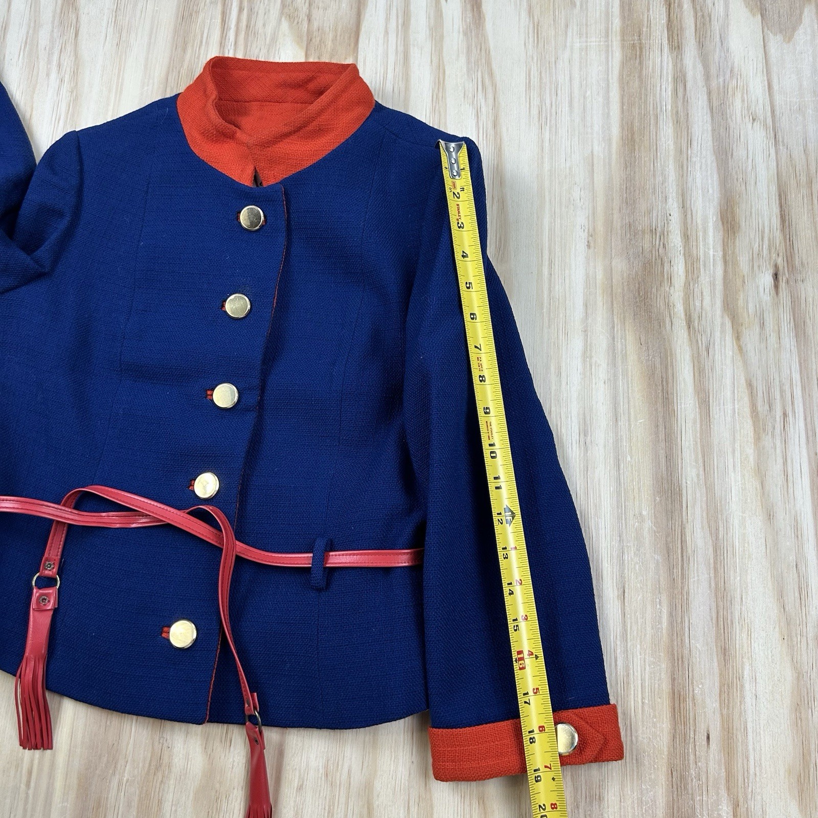 Barberini Women’s Vintage Unique Plaid Red and Blue Jacket Leather Tie Small