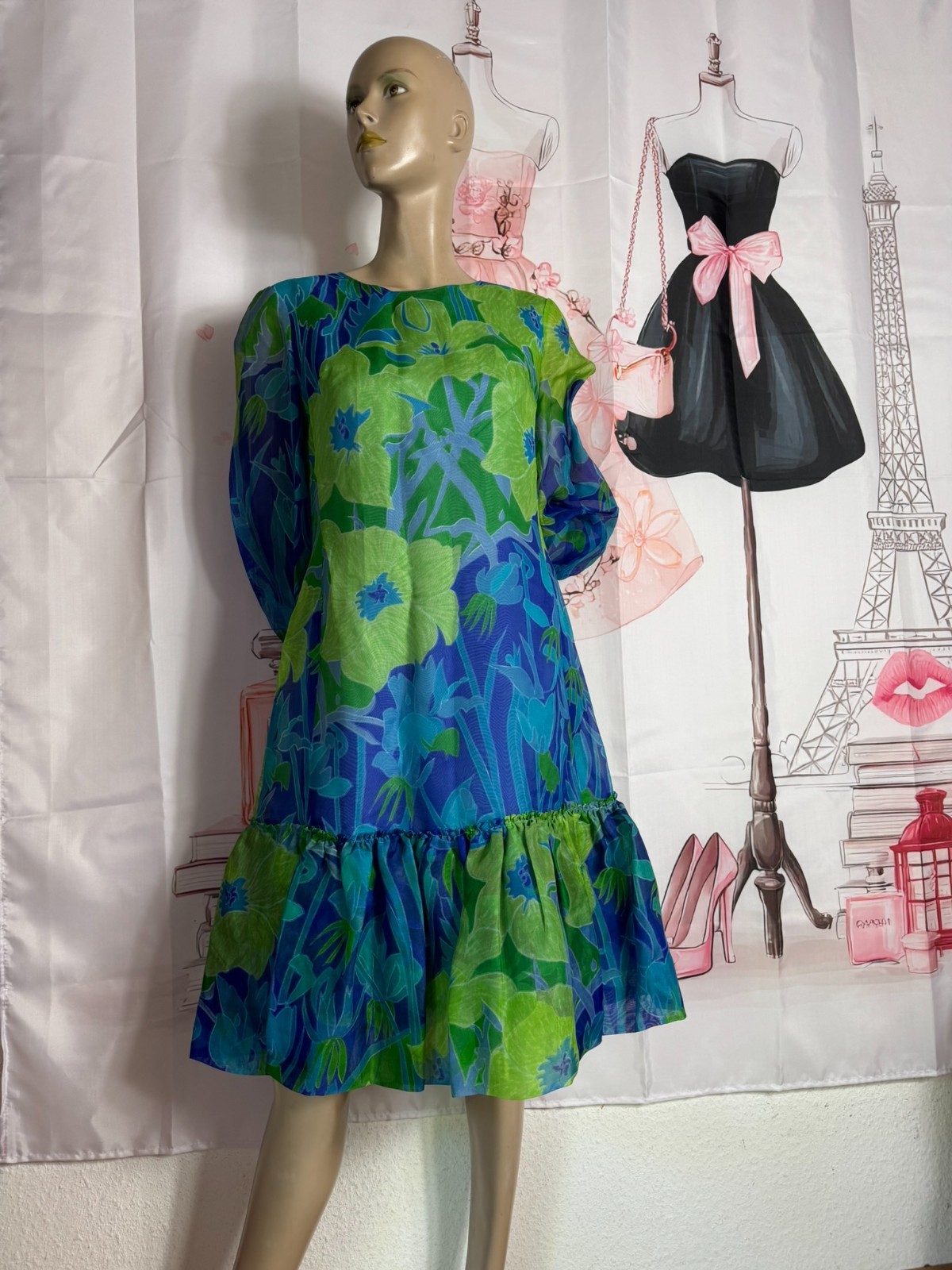 Vintage dress flower power Brigitte Kleindienst Wiesbaden viscose 36 38