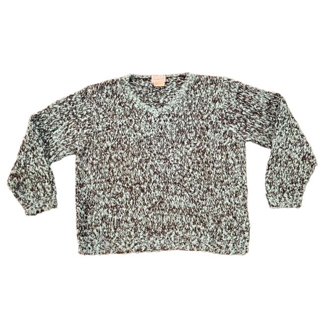Vtg 80s 90s Venzia Green Black Marbled Sweater Womens Size XXL Textured V-Neck