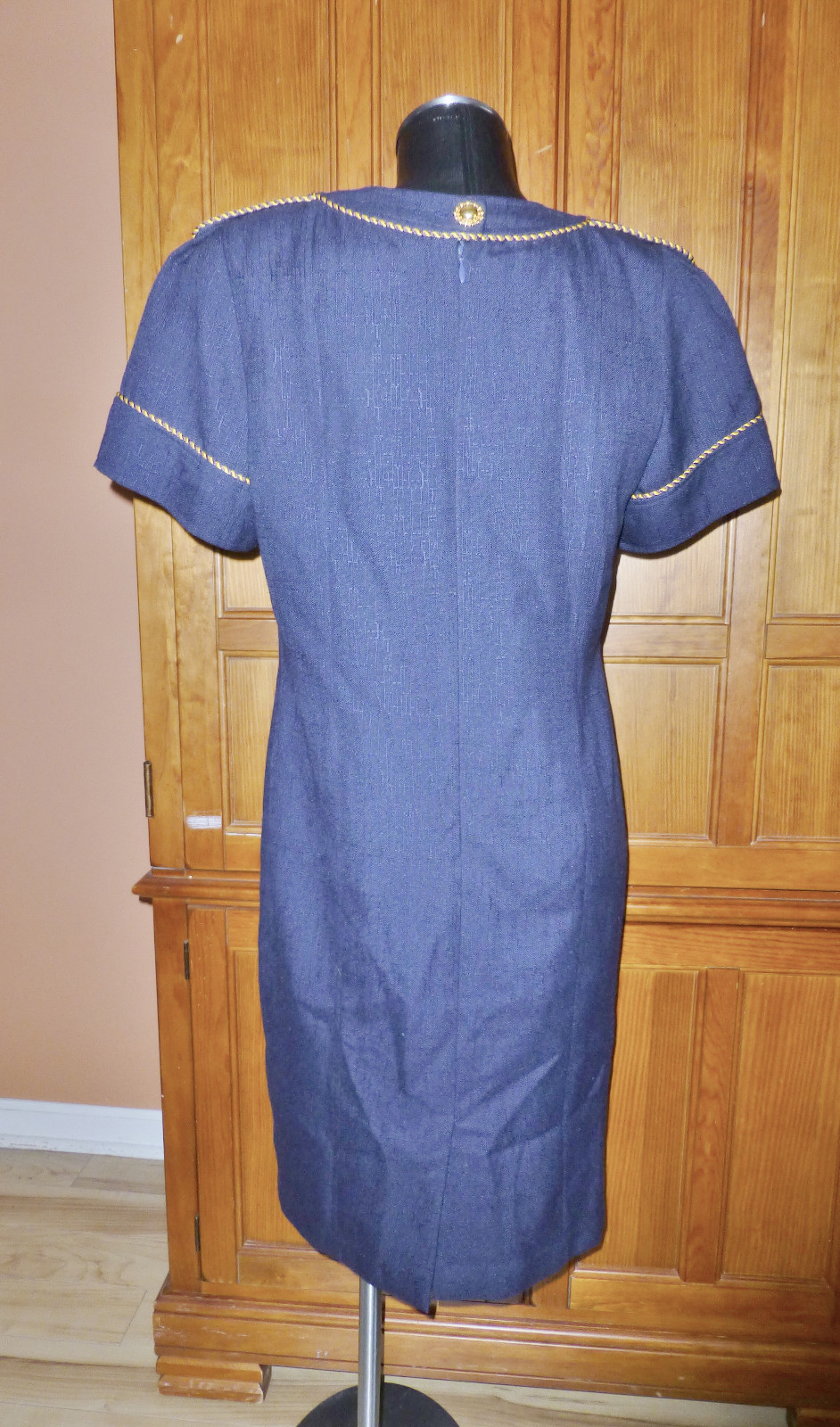 Vtg 80s Dress Emporio OLEG CASSINI Navy Military Chic Gold Buttons DRESS size 10
