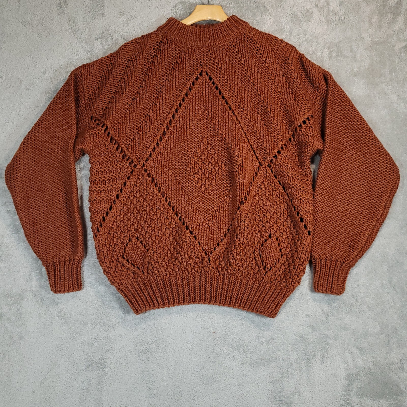Vintage Forum Sweater Womens Large Brown Handknit Sweater Acrylic 80s / 90s Fall