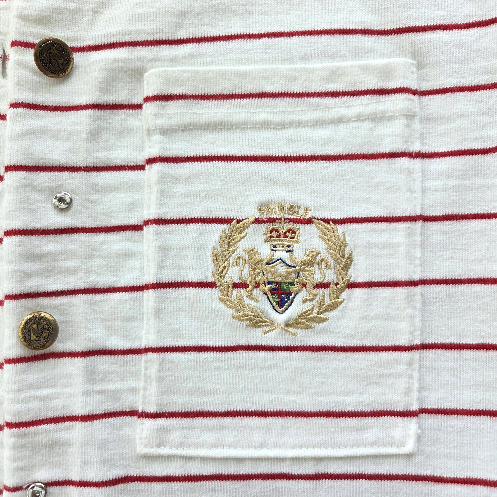 Vtg Pringle Of Scotland SET S M Top Skirt Heavy Cotton White Red Stripe Crest