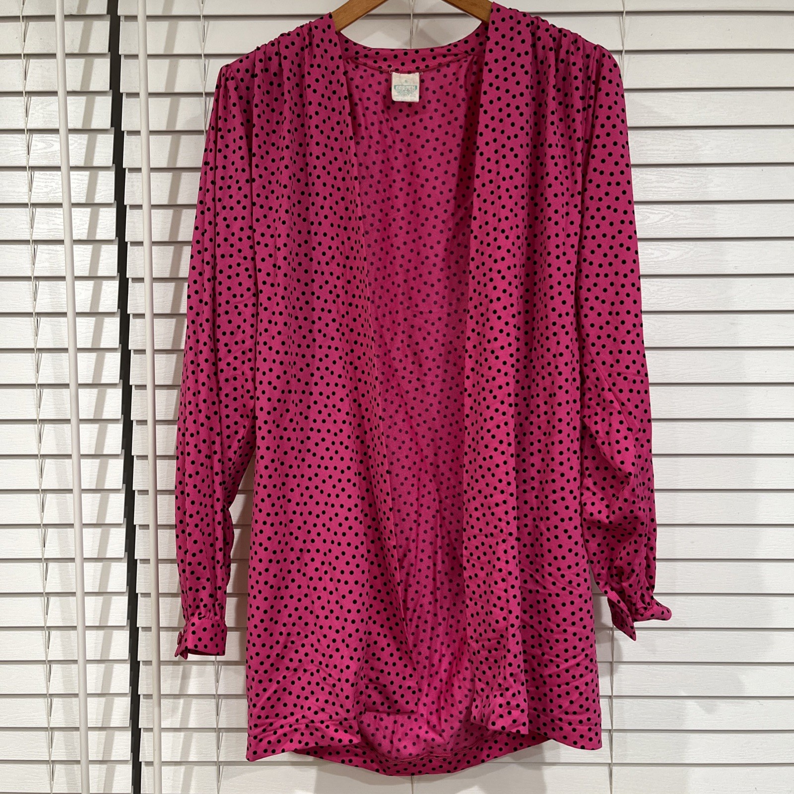 VTG Gottex Women’s Small Cover Up Open Front Kimono Topper Pink Black Polka Dot