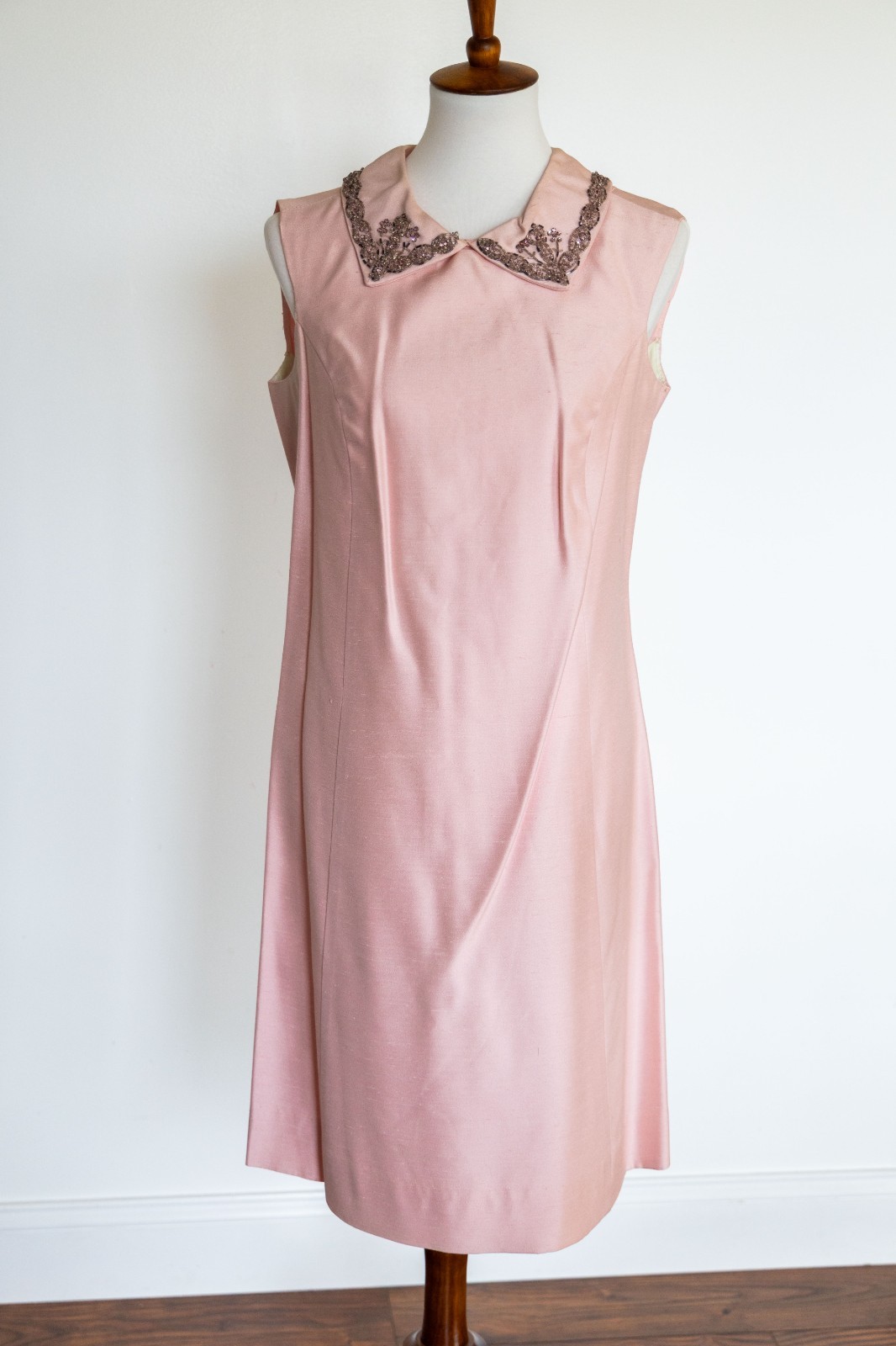 Vintage 1960s Pink SIlk Beaded Dress & Coat Set Jackie O Style Classic