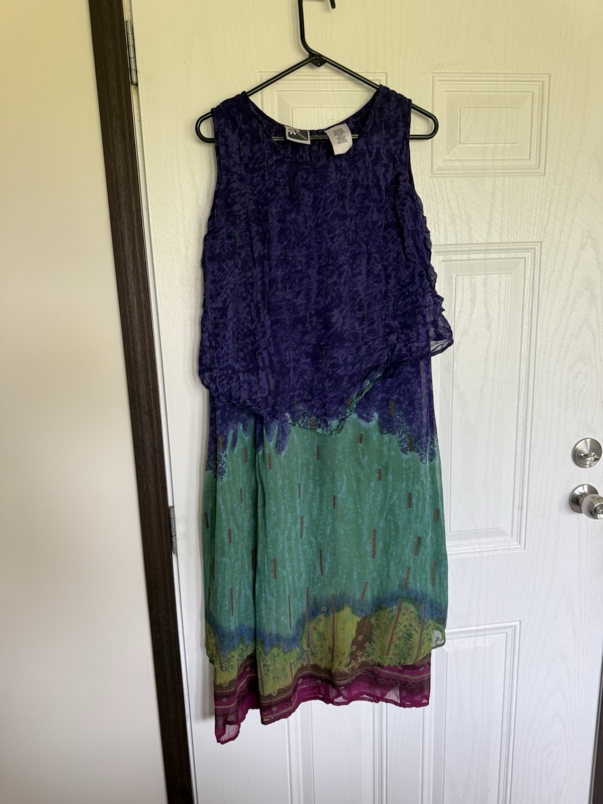 Vintage Phool purple turquoise layered rayon midi dress – M