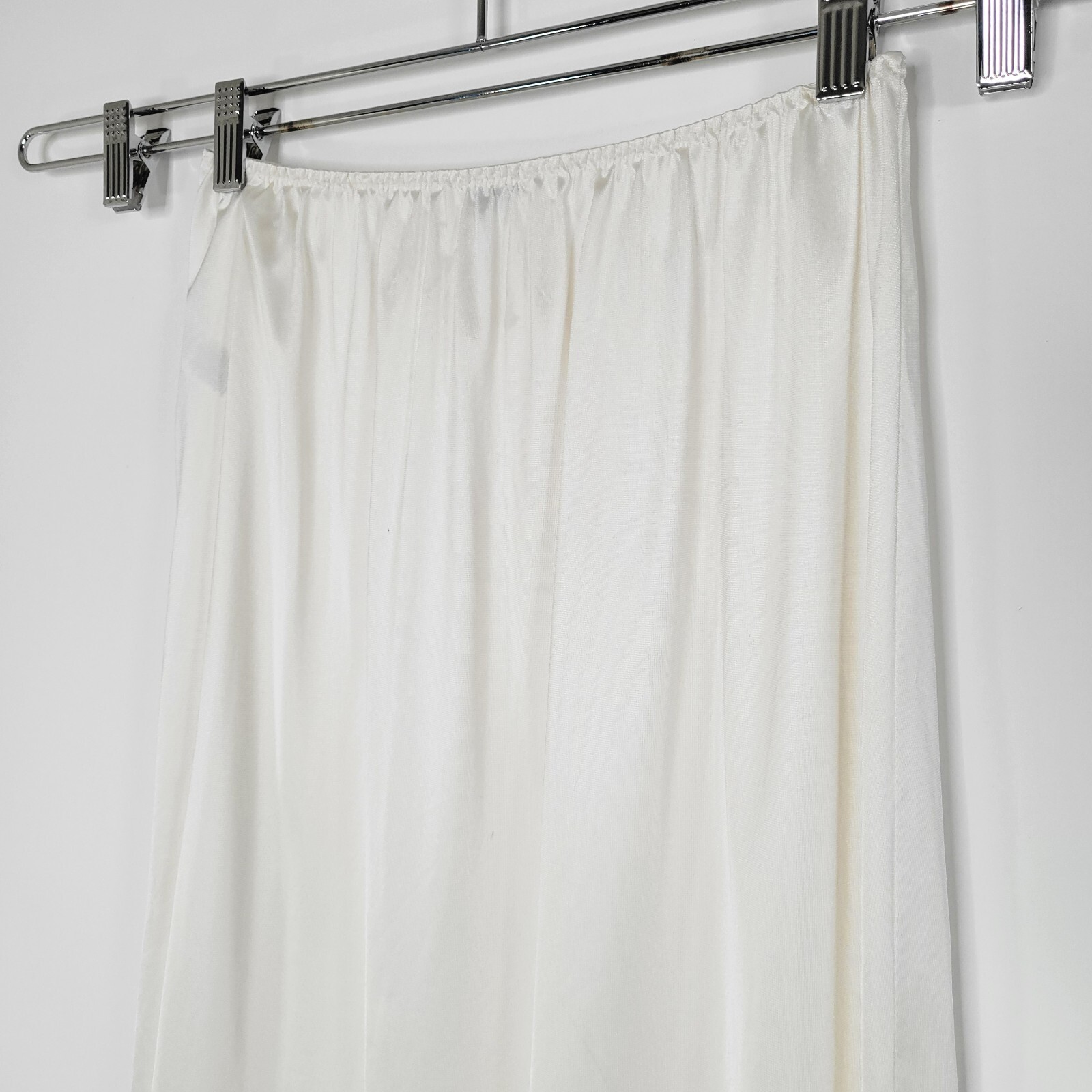 Vintage VANITY FAIR Ivory Pearl Midi Slip Skirt Size L Side Slits Elastic Waist
