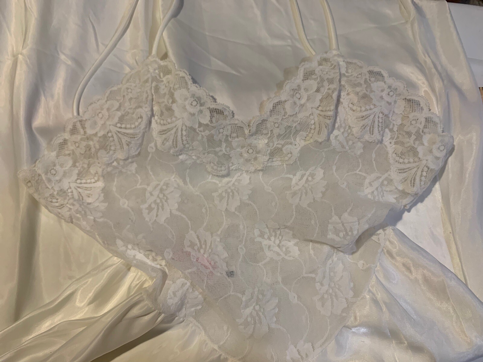 ❤️Lady Lynn 60’s Full Slip Strechy Lace Bodice & Silky Satin Size 36 Made In USA